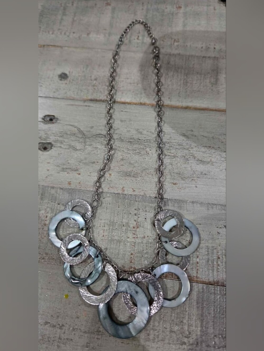 Y2K Silvertone Multi-Ring Cluster Bib Statement Necklace Set